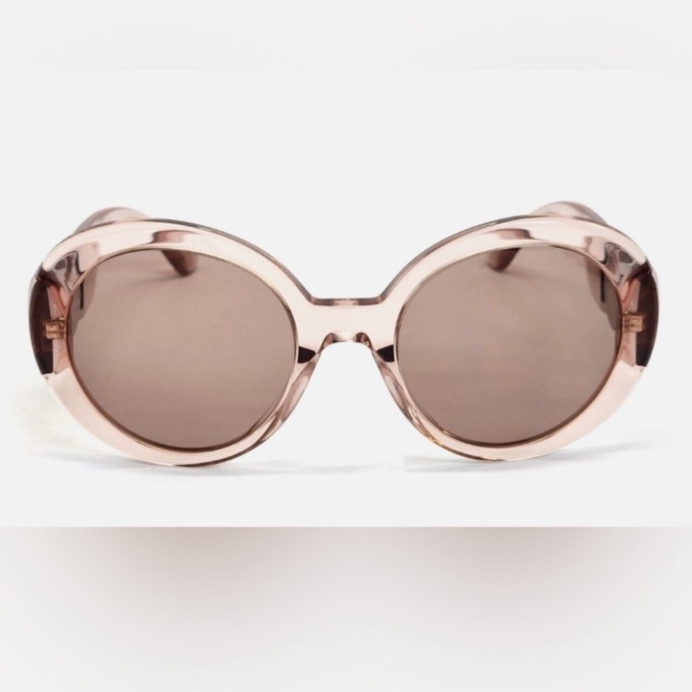 Versace Translucent Blush Round Sunglasses with Gold Accents - Picture 2 of 6